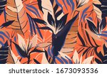 modern exotic jungle plants... | Shutterstock .eps vector #1673093536
