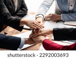 Small photo of Group Asian Young woman business join hands for working job success, Hand coordination, symbolizing the hands to unity and teamwork, meeting, helps , business concept.