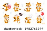 set of cute little tiger... | Shutterstock .eps vector #1982768399