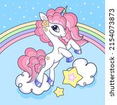 a cute magical unicorn with a... | Shutterstock .eps vector #2154073873
