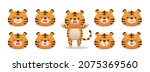 9 cute tiger characters with... | Shutterstock .eps vector #2075369560