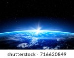 earth space globe planet world global horizon night photo blue view cloud moon design outer sunset sea concept - stock image. Elements of this image furnished by NASA