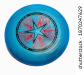 Small photo of Krasnodar, Russia-December 7, 2020: Blue flying disc from Discraft. Frisbees isolated on a white background