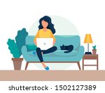 girl with laptop sitting on the ... | Shutterstock .eps vector #1502127389