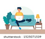 man with laptop on the sofa.... | Shutterstock . vector #1525071539