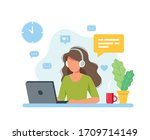 home office concept  woman... | Shutterstock . vector #1709714149
