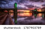 Wilford suspension bridge at sunset in Nottingham