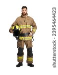 Serious bearded firefighter in...