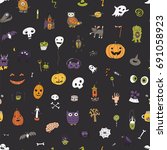 icons and halloween objects... | Shutterstock .eps vector #691058923