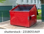 Small photo of metal durable industrial trash dumpster for outdoor trash red steel ecology scrap removal municipal