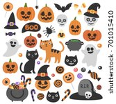 cute vector set with halloween... | Shutterstock .eps vector #701015410