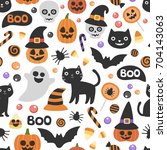 vector cute seamless halloween... | Shutterstock .eps vector #704143063
