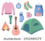 set of camping items in cartoon ... | Shutterstock .eps vector #1952989279