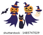 black cat haunted pumpkin bat... | Shutterstock .eps vector #1485747029