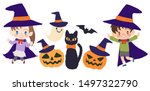halloween  black cat and child  ... | Shutterstock .eps vector #1497322790