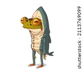 a frog dressed as a shark ... | Shutterstock .eps vector #2113769099