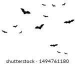 Horror black bats group isolated on white vector Halloween background. Flittermouse night creatures illustration. Silhouettes of flying bats traditional Halloween symbols on white.