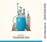 tourism day travel bag and... | Shutterstock . vector #2045202350