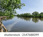 Small photo of Kelantan, Malaysia - October 23, 2020 : Kampung Pulau Tengah is a village located in Kubang Kerian, Kelantan. Popular and got the attention of visitors with the ‘Floating Bridge’ along the river