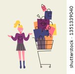 girl with a lot of purchases.... | Shutterstock .eps vector #1351339040