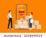 man and women standing and... | Shutterstock .eps vector #2018449319