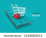 red basket and empty shopping... | Shutterstock .eps vector #2103082013