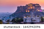 Small photo of The Jaswant Thada and Mehrangarh Fort in background at sunset, The Jaswant Thada is a cenotaph located in Jodhpur, It was used for the cremation of the royal family Marwar, Jodhpur. Rajasthan, India