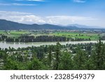 Small photo of View of the Fraser Valley near Abbotsford BC. Summer in the Fraser Valley. Canadian homestead. Rural agricultural land. The Frazier River is an important salmon habitat for the lower mainland of BC