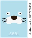 Sea Lion Cartoon Face On Blue...