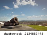 old war cannon in viewpoint of the city of Puebla, sunny summer day, for vacationers, no people