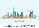 World skyline. Travel and tourism background. Vector flat illustration