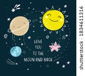 cute cartoon moon  stars ... | Shutterstock .eps vector #1834611316