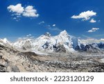 Small photo of Mount Everest, himalaya, panoramic view from Kala Patthar of himalayas mountains with beautiful clouds sky and Khumbu Glacier, way to Everest base camp, Khumbu valley, Sagarmatha national park, Nepal