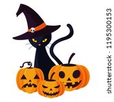 happy halloween pumpkins with... | Shutterstock .eps vector #1195300153