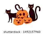 pumpkin cat happy halloween... | Shutterstock .eps vector #1492157960