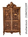 Small photo of Armoire wood vintage wardrobe, decorative with clipping path.