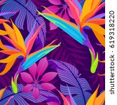tropical leaves and paradise... | Shutterstock .eps vector #619318220