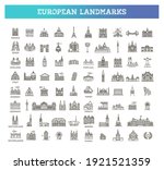 Simple linear Vector icon set representing global tourist european landmarks and travel destinations for vacations