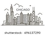 Linear Banner Of  Chicago City. ...