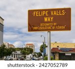 Small photo of Miami FL - US - Feb 10, 2024 Sign dedicated to Felipe A. Valls Sr., a Cuban exile who came up Miami's famed walk-up coffee windows, started a Cuban restaurant chain and founded Versailles Restaurant