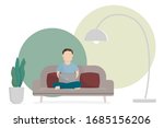 man working with laptop on sofa ... | Shutterstock .eps vector #1685156206