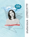 Small photo of Photo cartoon comics sketch collage picture of funky frustrated lady forget important things isolated creative background