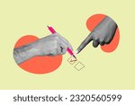 Poster banner collage of human hands using pen for writing check mark apply for form finger pointing to do list