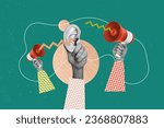 Small photo of Creative retro 3d magazine collage image of ear listening bullhorn announcement isolated green color background