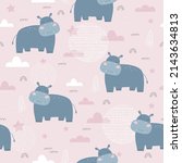 seamless pattern with hippo.... | Shutterstock .eps vector #2143634813