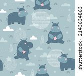 seamless pattern with hippo.... | Shutterstock .eps vector #2143634863