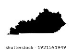 black silhouette of a map of Kentucky in the United States on white background