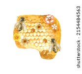 Watercolor Honey Comb With Bees ...