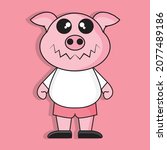 scary cute pig character... | Shutterstock .eps vector #2077489186