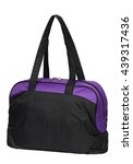 Small photo of black and purple duffel bag, handbag isolated on white background